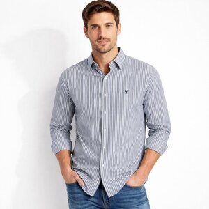 Men's American Eagle Long Sleeve Blue Striped Casual Shirt Size Large